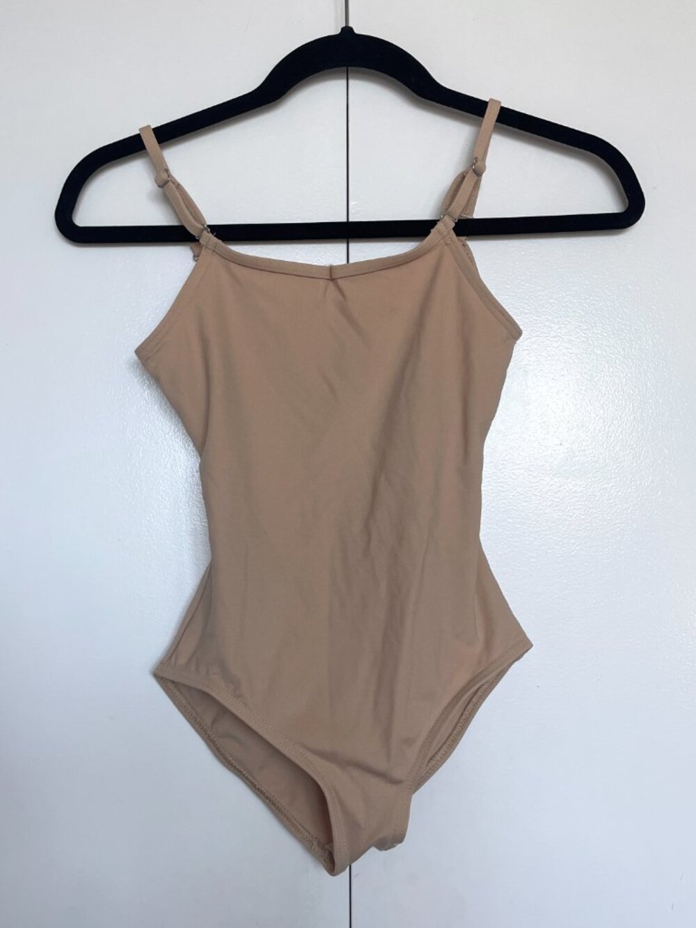 Capezio | Nude tan beige spaghetti strap low back dance ballet leotard | Size L
